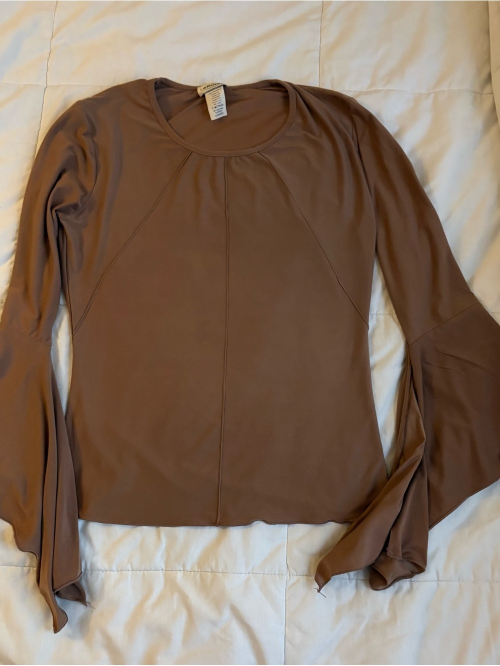 Hendy’s Mushroom Brown Long-Sleeve Top with Flared Sleeve Details